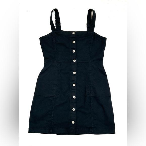 H&M Fitted Black Stretch Denim Overall Pinafore Dress w/ Pockets, Size 10 - Picture 8 of 12
